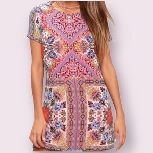 Lulu’s womens tribal medallion coral shift short sleeve mini dress size XS
